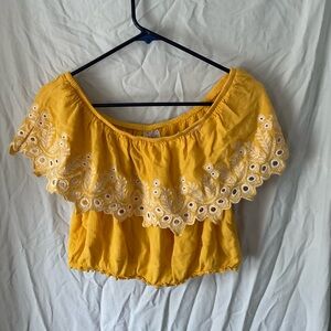 Self Esteem Yellow Ruffled Crop Top with Lace boho hippy